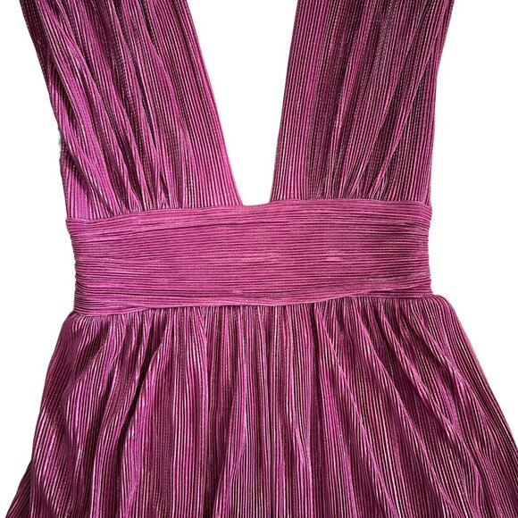Sabina Musayev Judith Metallic Plunge Neck Pleated Layered Gown Purple Size XL - Picture 9 of 16